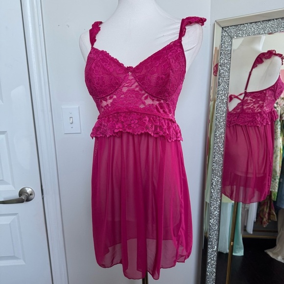 NWOT Y2K Barbie pink Lace Chemise slip dress with ruffles coquette fairy M - Picture 3 of 6